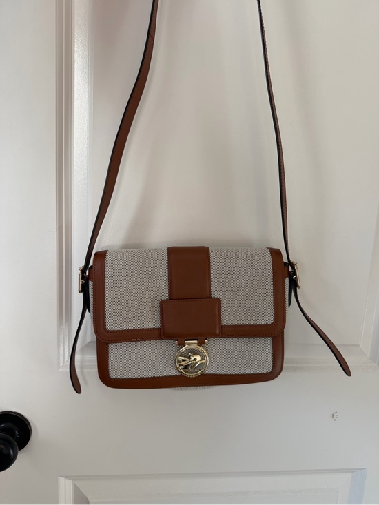 Longchamp Handbags - Longchamp Box-Trot bag: Cream Canvas, Brown Leather Crossbody with Gold Hardware